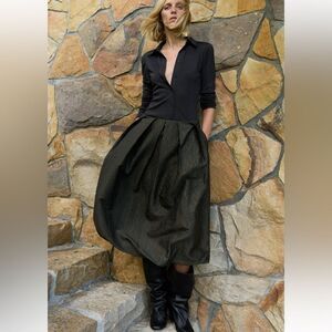 ZARA ZW COLLECTION VOLUMINOUS JACQUARD GREEN/BLK SKIRT